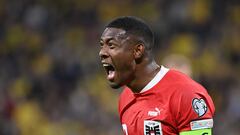 David Alaba durante el partido de clasificación para la Eurocopa entre Suecia y Austria.