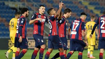 Crotone&#039;s Junior Messias, center, celebrates after scoring during the Serie A soccer match between Crotone and Parma at the Ezio Scida Stadium in Crotone, Italy, Tuesday, Dec. 22,2020. (Francesco Mazzitello/LaPresse via AP)