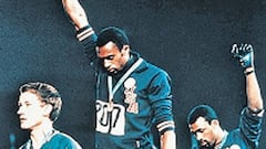 La foto deportiva m&aacute;s famosa de la historia en el atletismo: Tommie Smith y John Carlos, con los pu&ntilde;os enguantados en negro y en alto. 