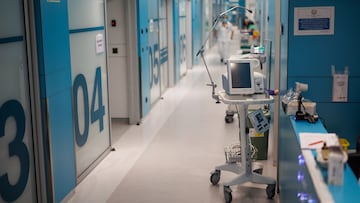 Un pasillo del Hospital Ramón y Cajal, a 4 de enero de 2024, en Madrid (España). En la última semana del año 2023 y la primera del 2024 se han disparado en España los casos de gripe y de Covid, coincidiendo con el virus respiratorio sincital (VRS), causante de la bronquiolitis. La tasa de incidencia de enfermedades respiratorias agudas en España en Atención Primaria se sitúa en 908,6 casos por 100.000 habitantes, lo que supone un aumento del 12,7% con respecto a la semana anterior, cuando la cifra fue de 806 casos. La positividad de la gripe ha aumentado del 20% al 25% esta semana con respecto a la anterior, y lo mismo ha ocurrido con el Covid cuya incidencia ha pasado del 12% al 13%. Mientras, se ha mantenido estable en el caso del virus respiratorio sincital (VRS), con un 14,2% frente al 15,1% en la semana previa.
04 ENERO 2024;HOSPITAL;VIRUS;RESPIRATORIOS;GRIPE;COVID;ENFERMEDAD;SALUD;RECURSOS;SANIDAD
Alejandro Martínez Vélez / Europa Press
04/01/2024