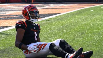 CINCINNATI, OHIO - OCTOBER 23: Ja'Marr Chase #1 of the Cincinnati Bengals reacts after a play against the Atlanta Falcons during the second quarter at Paul Brown Stadium on October 23, 2022 in Cincinnati, Ohio.   Dylan Buell/Getty Images/AFP