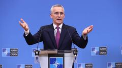 BRUSSELS, BELGIUM - APRIL 05: North Atlantic Treaty Organization (NATO) Secretary General Jens Stoltenberg holds a press conference at NATO Headquarters in Brussels, Belgium on April 05, 2023. (Photo by Dursun Aydemir/Anadolu Agency via Getty Images)