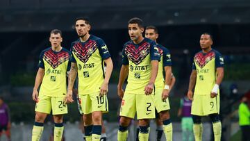 <br><br>

(I-D), Federico Vinas, Diego Valdes, Luis Fuentes de America durante el partido America vs Pachuca, correspondiente al partido de Ida de Semifinales de Final del Torneo Clausura Grita Mexico C22 de la Liga BBVA MX, en el Estadio Azteca, el 19 de Mayo de 2022.