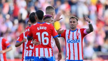 El Girona celebra un gol ante el Almería.