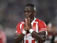 LA PLATA, ARGENTINA - APRIL 6: Edwuin Cetre of Estudiantes gestures during a Copa de la Liga 2024 group B match between Estudiantes and Central Cordoba at Jorge Luis Hirschi Stadium on April 6, 2024 in La Plata, Argentina. (Photo by Gustavo Garello/Jam Media/Getty Images)