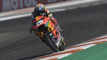 VALENCIA, SPAIN - NOVEMBER 13: Raul Fernandez of Spain and Red Bull KTM Ajo team heads down a straight during the MotoGP of Comunitat Valenciana: Qualifying at Ricardo Tormo Circuit on November 13, 2021 in Valencia, Spain. (Photo by Mirco Lazzari gp/Getty Images)