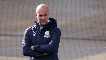 Soccer Football - Champions League - Manchester City Training - Etihad Campus, Manchester, Britain - October 10, 2022 Manchester City manager Pep Guardiola during training Action Images via Reuters/Carl Recine