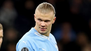 Erling Haaland, jugador del Manchester City, durante el partido ante el RB Leipzig.