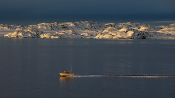 A ship sails on the day of the meeting between top U.S. officials and the foreign ministers of Denmark and Greenland, in Nuuk, Greenland, January 14, 2026. REUTERS/Marko Djurica