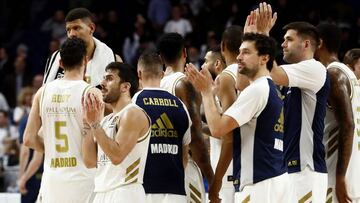 Los jugadores del Real Madrid celebran la victoria ante el Kirolbet Baskonia,