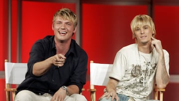 FILE PHOTO: Singers and brothers Nick (L) and Aaron Carter answer questions about their new reality television program 'House of Carters' which features them and their three sisters on E! Networks during a session at a Cable Television Critics Association press tour in Pasadena, California July 11, 2006. REUTERS/Fred Prouser/File Photo