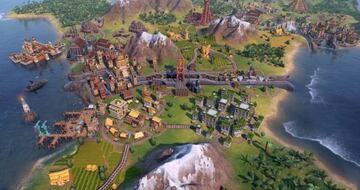 Imagen promocional de Civilization VI: Gathering Storm donde podemos apreciar novedades como el nuevo distrito del canal, la maravilla de la cuenca del Ruhr o el ferrocarril. 