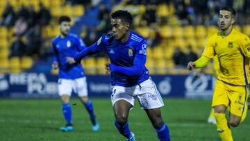 ALCORCON, SPAIN - DECEMBER 06:Yoel Barcenas, of Real Oviedo controls the ball  during Liga SmartBank football match,  played between Alcorcon and Real Oviedo at Santo Domingo stadium  on December 06, 2019 in Alcorcon, Madrid, Spain.
 
 
 06/12/2019 ONLY F