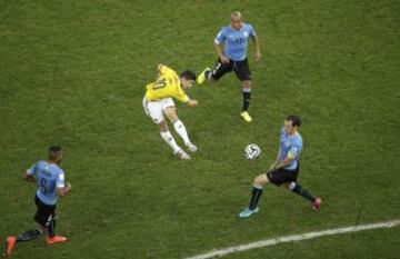 28 de junio de 2014. Mundial Brasil 2014. Partido de Colombia contra Uruguay. En ese encuentro, James Rdríguez marcó el mejor gol de año 2014.