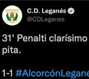 El Leganés estalla en Twitter contra el arbitraje en Alcorcón