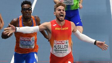 Athletics - 2021 European Indoor Athletics Championships - Arena Torun, Torun, Poland - March 6, 2021 Spain's Oscar Husillos reacts after winning the Men's 400m final REUTERS/Lukasz Szelag