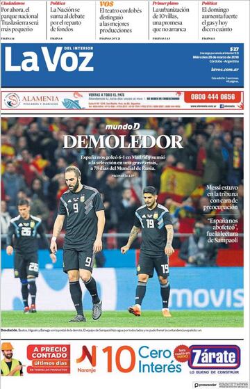 Las portadas de la prensa tras el 6-1 de España a Argentina