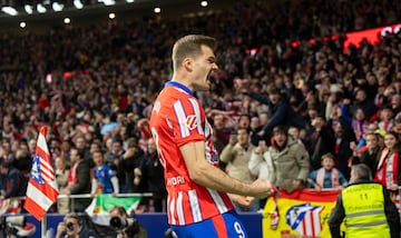 El jugador del Atltico de Madrid, Sorloth, celebra el 1-1 al Celta de Vigo. 

