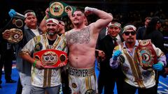 Boxing - Anthony Joshua v Andy Ruiz Jr - WBA Super, IBF, WBO &amp; IBO World Heavyweight Titles - Madison Square Garden, New York, United States - June 1, 2019   Andy Ruiz Jr celebrates winning the fight with his team  Action Images via Reuters/Andrew Couldridge