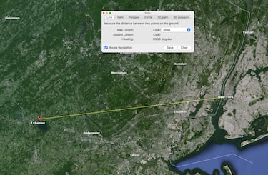 Where is Lebanon, the epicenter of the earthquake and what is its distance from NYC?