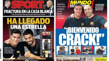 Portadas de los diarios Sport y Mundo Deportivo del d&iacute;a 10 de enero de 2018.