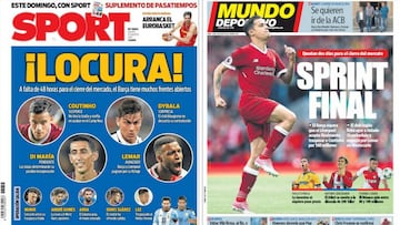 Portadas de los diarios Sport y Mundo Deportivo del día 31 de agosto de 2017.