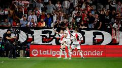 Soccer Football - LaLiga - Rayo Vallecano v FC Barcelona - Campo de Futbol de Vallecas, Madrid, Spain - April 26, 2023 Rayo Vallecano's Fran Garcia celebrates scoring their second goal with teammates REUTERS/Juan Medina