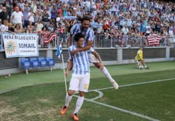 Alegría de los Jugadores del Málaga por el gol de Luis Alberto 