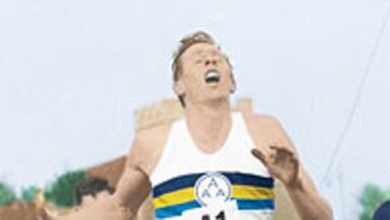 MOMENTO HISTÓRICO. El británico Roger Bannister llega a la meta y baja de cuatro minutos en la milla, hoy hace 50 años.