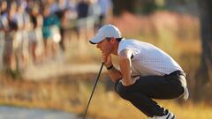 RIDGELAND, SOUTH CAROLINA - OCTOBER 23: Rory McIlroy of Northern Ireland lines up a putt on the 18th green during the final round of the CJ Cup at Congaree Golf Club on October 23, 2022 in Ridgeland, South Carolina.   Kevin C. Cox/Getty Images/AFP