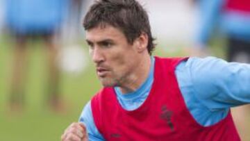 Mario Bermejo en el entrenamiento del Celta el 19 de abril. 