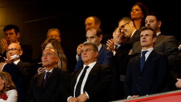 Soccer Football - LaLiga - Athletic Bilbao v FC Barcelona - San Mames, Bilbao, Spain - March 12, 2023 FC Barcelona president Joan Laporta in the stands before the match REUTERS/Vincent West