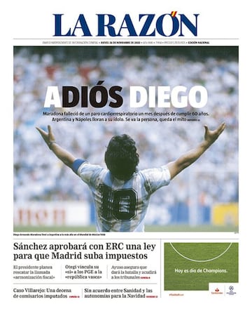 Así vivió la prensa internacional el fallecimiento de Maradona: algunas portadas pasarán a la historia