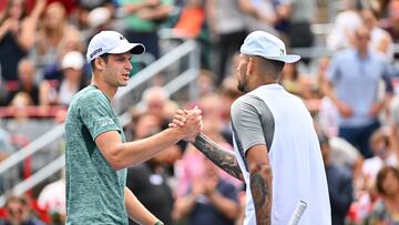 MONTREAL, QUEBEC - AUGUST 12: Hubert Hurkacz of Poland shakes hands after defeating Nick Kyrgios of Australia in 3 sets 7-6, 6-7, 6-1 during Day 7 of the National Bank Open at Stade IGA on August 12, 2022 in Montreal, Canada.   Minas Panagiotakis/Getty Images/AFP
== FOR NEWSPAPERS, INTERNET, TELCOS & TELEVISION USE ONLY ==