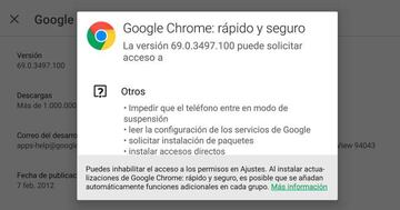 Google Chrome m&oacute;vil no pide permisos para acceder a los sensores del terminal