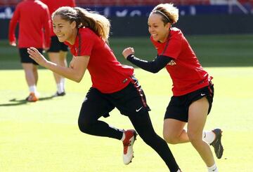 Atlético de Madrid Femenino training at the Wanda Metropolitano on the eve of the first Madrid derby to be played at the stadium.