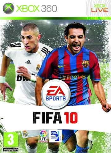 Xavi Hermández y Benzemá se baten en el campo, pero comparten la portada de FIFA 10. 
