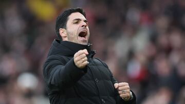 Soccer Football - Premier League - Arsenal v AFC Bournemouth - Emirates Stadium, London, Britain - March 4, 2023 Arsenal manager Mikel Arteta celebrates after the match REUTERS/David Klein EDITORIAL USE ONLY. No use with unauthorized audio, video, data, fixture lists, club/league logos or 'live' services. Online in-match use limited to 75 images, no video emulation. No use in betting, games or single club /league/player publications.  Please contact your account representative for further details.