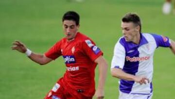<b>CON EL PRIMER EQUIPO. </b>Marcos Landeira, en un partido de pretemporada contra el Athletic.