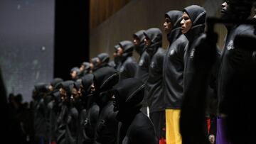 Sep 15, 2017; Culver City, CA, USA; Players stand as jerseys are revealed during the Nike and Sony press conference at Sony Studios. Mandatory Credit: Kelvin Kuo-USA TODAY Sports