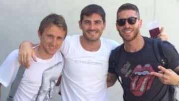 Modric, Casillas y Sergio Ramos, ayer por la ma&ntilde;ana antes de volar a Los &Aacute;ngeles.
 