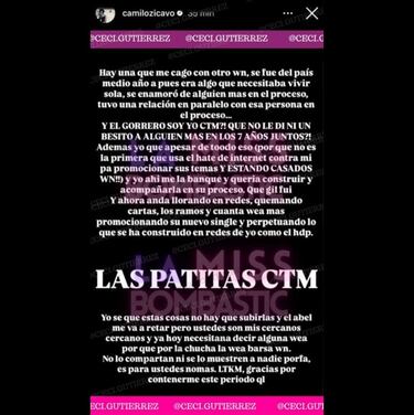 “Hay una que me cagó con otro hueón, se fue de Chile, se enamoró de alguien más... ¿Y el gorrero soy yo?” 