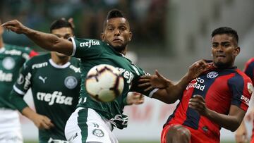 Miguel Borja durante el partido entre Palmeiras y San Lorenzo por Copa Libertadores.