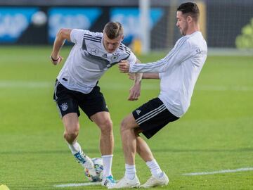 Toni Kroos in training with Germany last week.