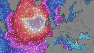 Previsi&oacute;n de la evoluci&oacute;n de la marejada generada por el hurac&aacute;n &Eacute;psilon convertido en borrasca en el Atl&aacute;ntico Norte para la semana del 26 al 29 de octubre del 2020. 