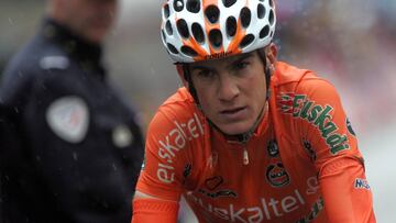 Amets Txurruka llega a la meta de Colmar en el Tour de Francia 2009, donde finaliz&oacute; segundo en la etapa tras Heinrich Haussler.