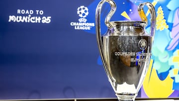 NYON (Switzerland), 21/02/2025.- Champions League trophy is pictured during the UEFA Champions League round of 16, quarter-final and semi-final draws, at the UEFA headquarters in Nyon, Switzerland, 21 February 2025. (Liga de Campeones, Suiza) EFE/EPA/SALVATORE DI NOLFI