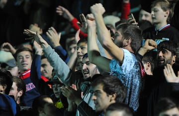 Supporters of Russia's Khabib Nurmagomedov, UFC lightweight champion who defeated Conor McGregor of Ireland in the main event of UFC 229, cheer during the ceremony of honouring him at Anzhi Arena in Kaspiysk, a city in the republic of Dagestan, Russia Oct