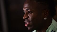 Soccer Football - FIFA World Cup Qatar 2022 - Brazil Press Conference - Juventus Training Center, Turin, Italy - November 17, 2022 Brazil's Vinicius Junior is interviewed by Reuters after a press conference REUTERS/Massimo Pinca