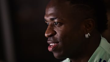 Soccer Football - FIFA World Cup Qatar 2022 - Brazil Press Conference - Juventus Training Center, Turin, Italy - November 17, 2022 Brazil's Vinicius Junior is interviewed by Reuters after a press conference REUTERS/Massimo Pinca